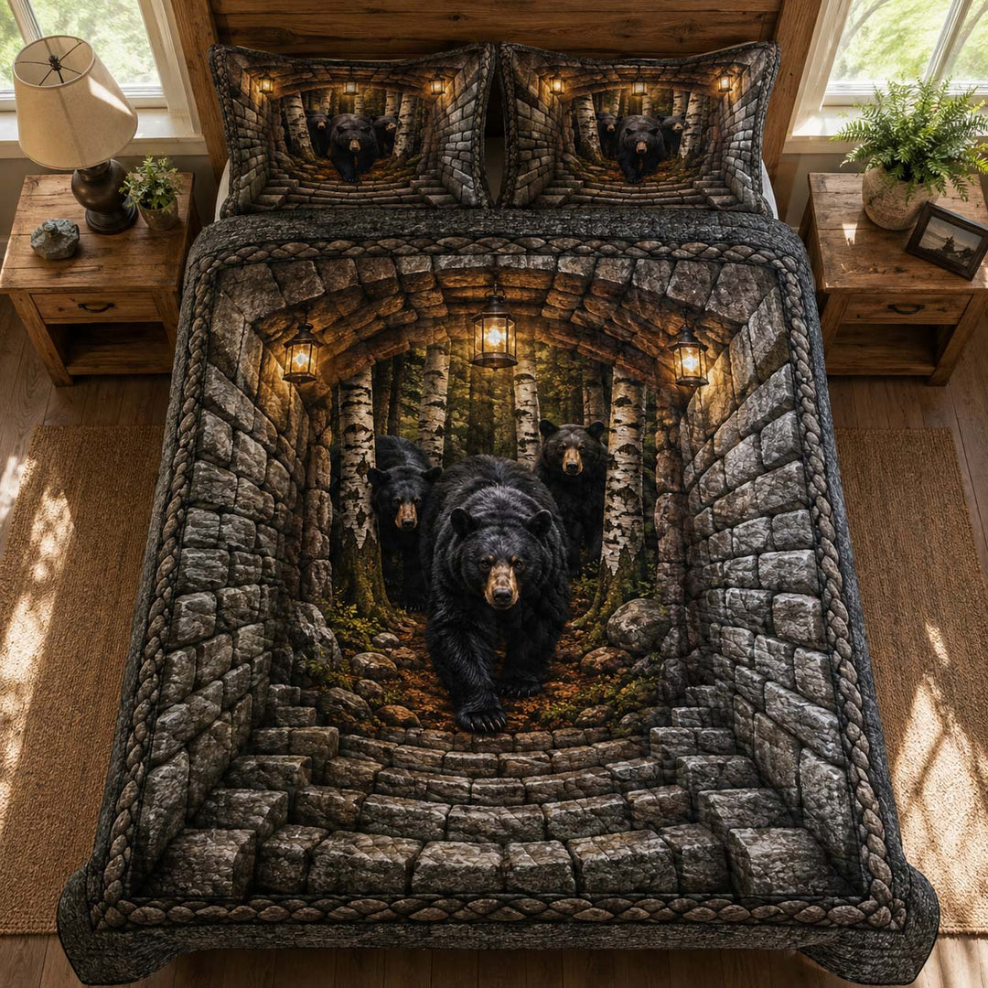 Black Bears Stone Passage Bamboo Quilt Bedding Set