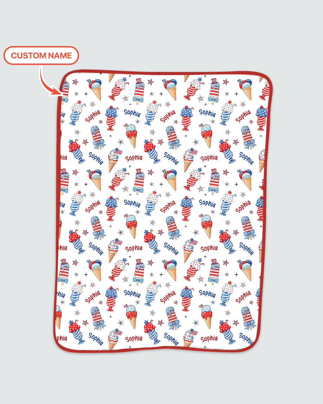 Custom Name Red, White & Ice Cream Bamboo Blanket