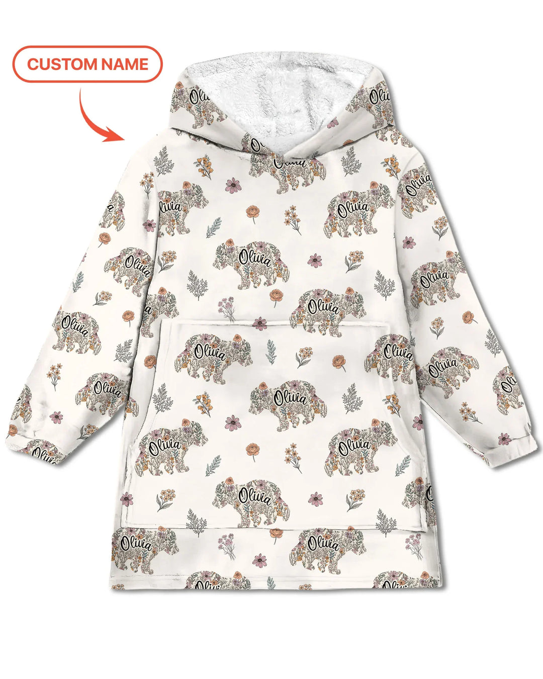 Personalisierter Blumen-Bär Familie passende Bambus Decken-Hoodie
