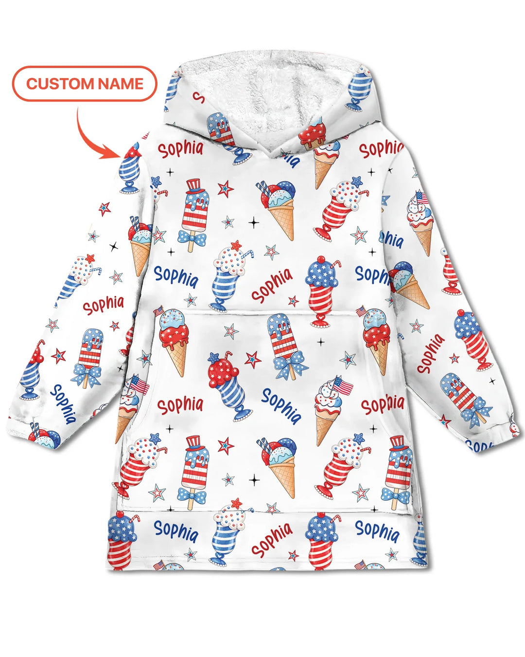 Personalisierte rot-weiß-Eiscreme-Bambusdecken-Hoodie
