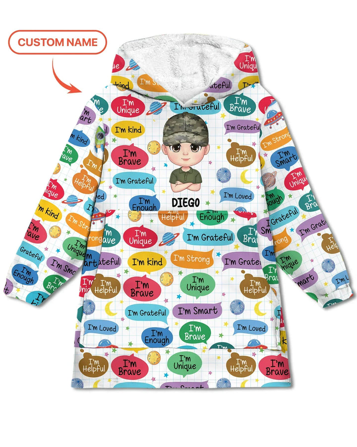 Personalisierter „Ich bin lieb, ich bin mutig“ Bambus-Decken-Hoodie