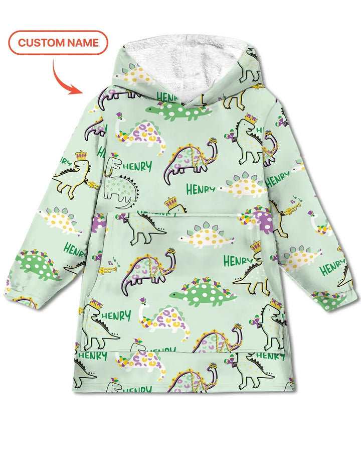 Personalisierte Mardi Gras Saurus tragbare Bambus-Decken-Hoodie