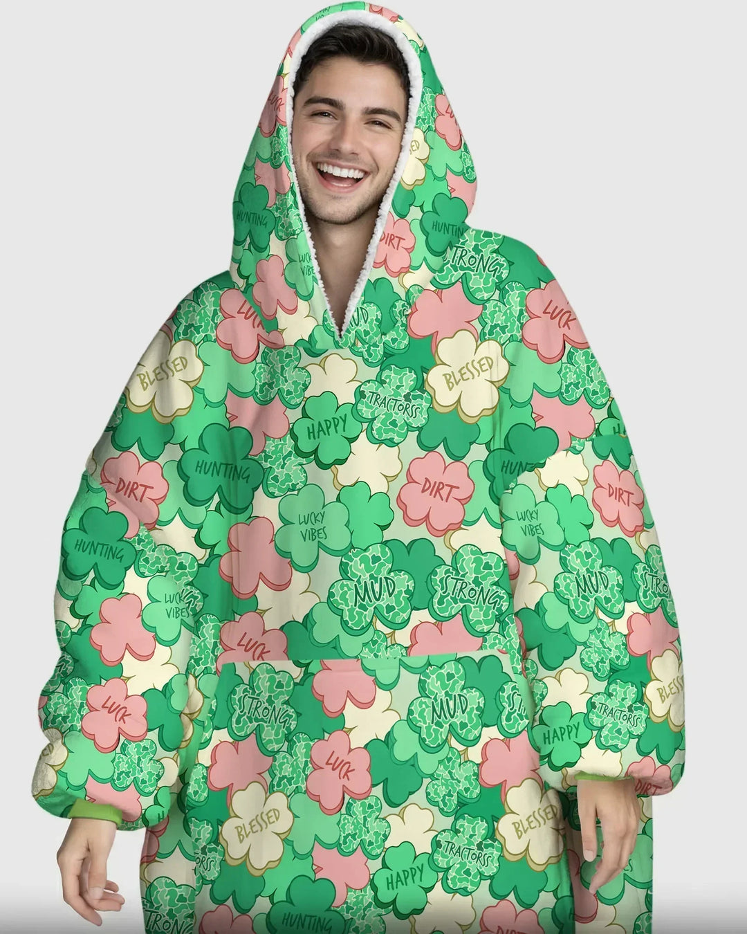 Lucky Vibes Shamrock Tragbare Bambus-Deckenkapuzenjacke