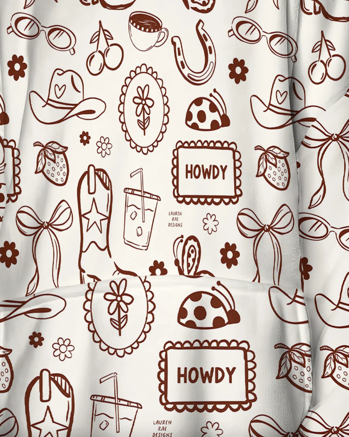 Doodle Wildwest Cowgirl Tragbarer Bambus-Deckenhoodie