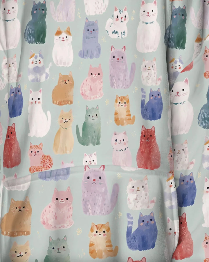 Verzauberte glückliche Kätzchen-Familie passende Hoodie-Decke aus Bambus
