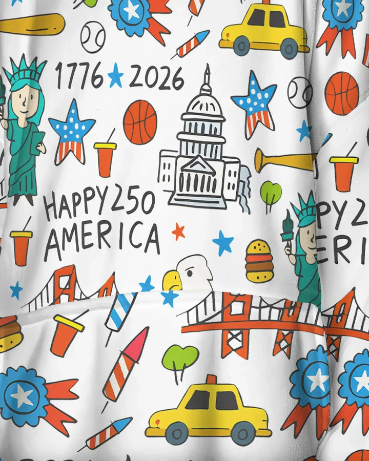 Happy 250 America 7626 Tragbarer Bambus-Decken-Hoodie