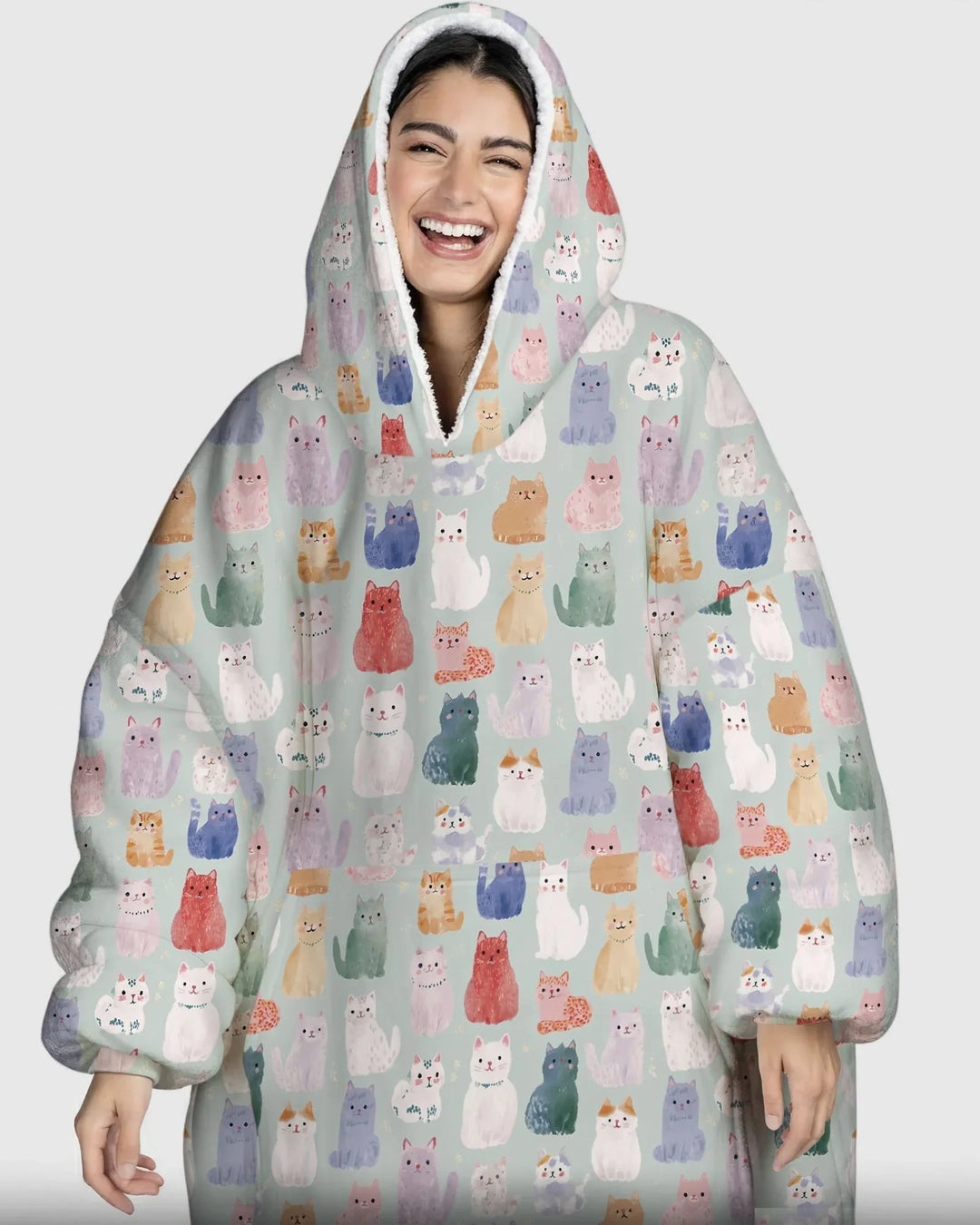 Verzauberte glückliche Kätzchen-Familie passende Hoodie-Decke aus Bambus