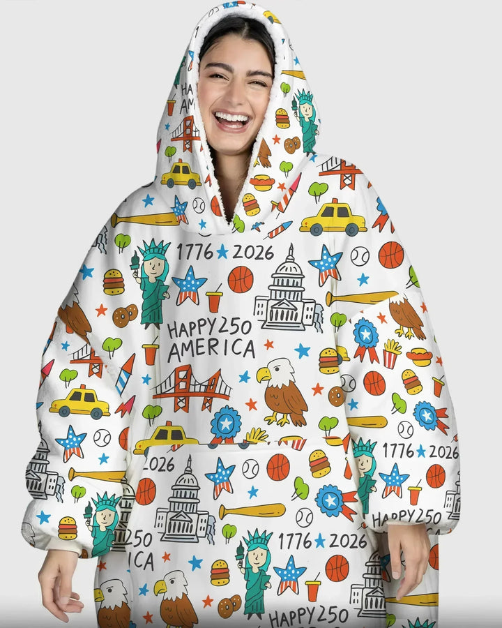 Happy 250 America 7626 Tragbarer Bambus-Decken-Hoodie
