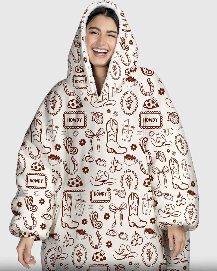 Doodle Wildwest Cowgirl Tragbarer Bambus-Deckenhoodie