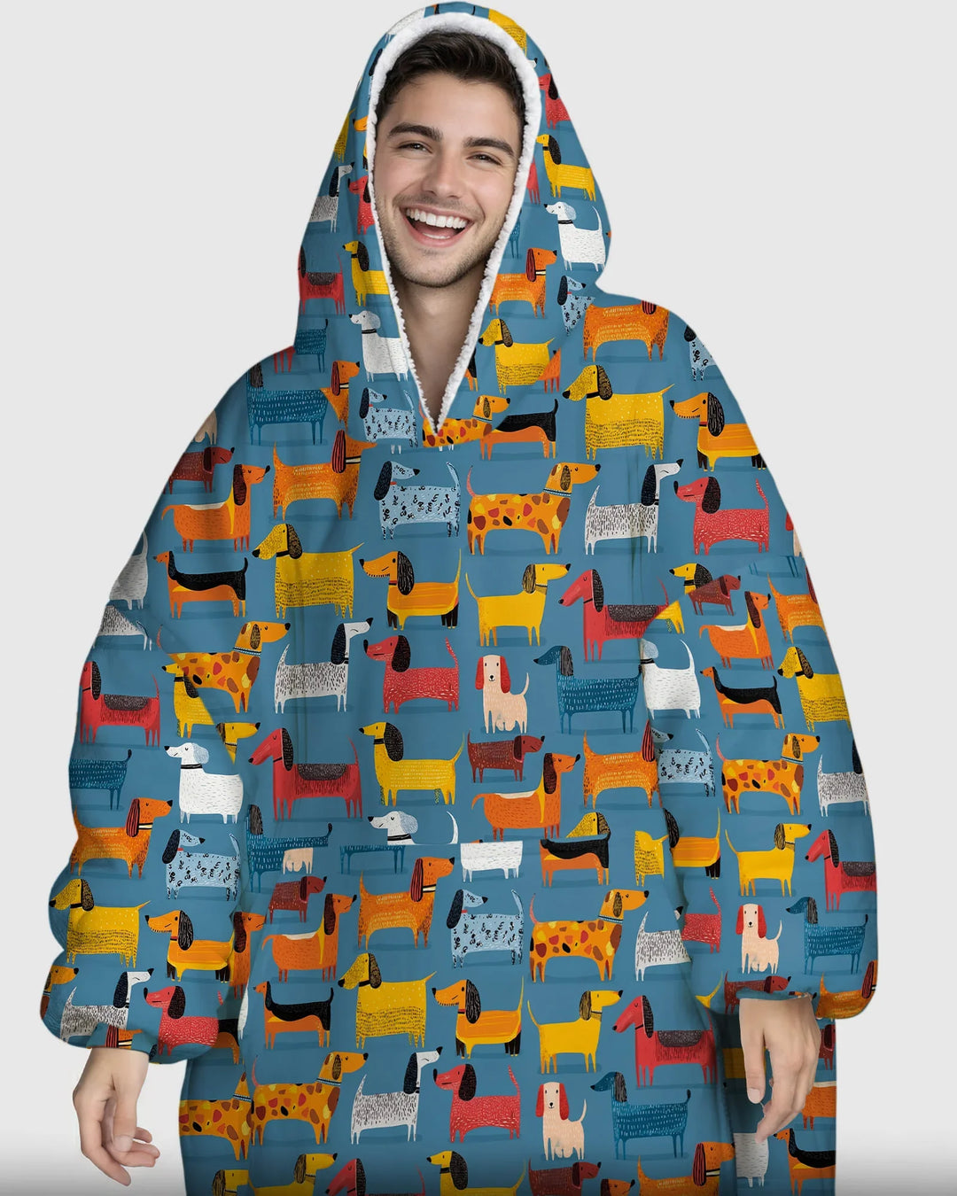Verspielter Dackel tragbarer Bambus-Deckenhoodie