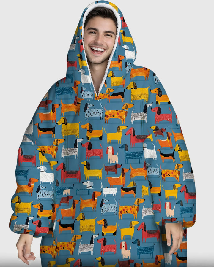 Verspielter Dackel tragbarer Bambus-Deckenhoodie