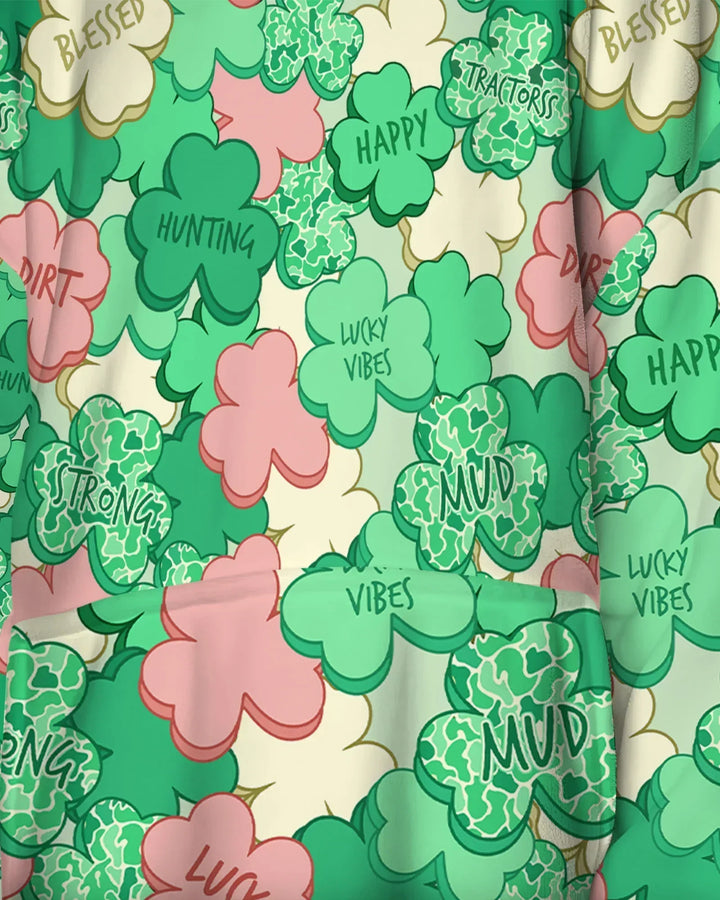 Lucky Vibes Shamrock Tragbare Bambus-Deckenkapuzenjacke
