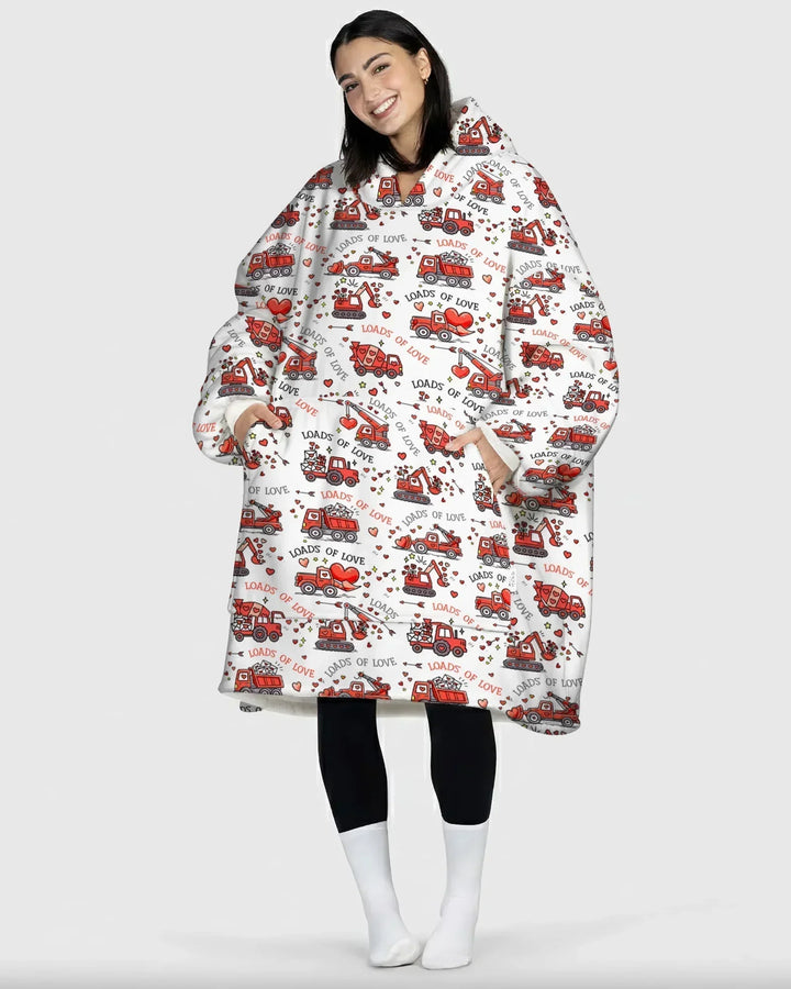 Construction Trucks Loads of Love Wearable Bamboo Blanket Hoodie