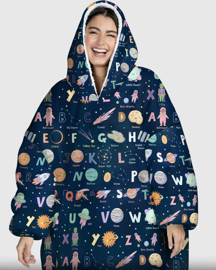 Space Alphabet Bamboo Blanket Hoodie