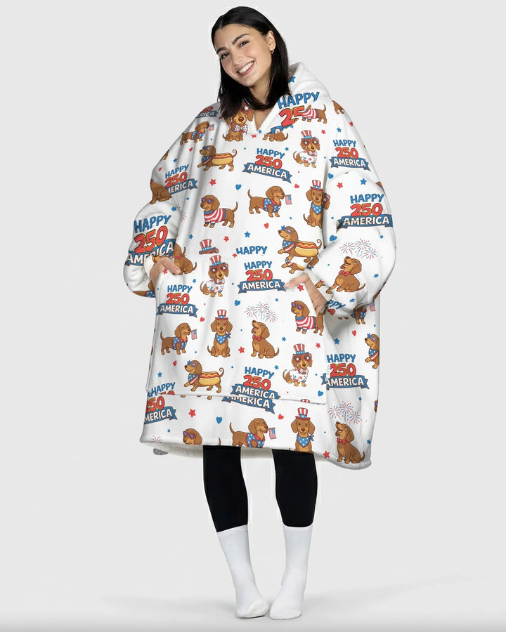 Red, White & Wiener Wearable Bamboo Blanket Hoodie