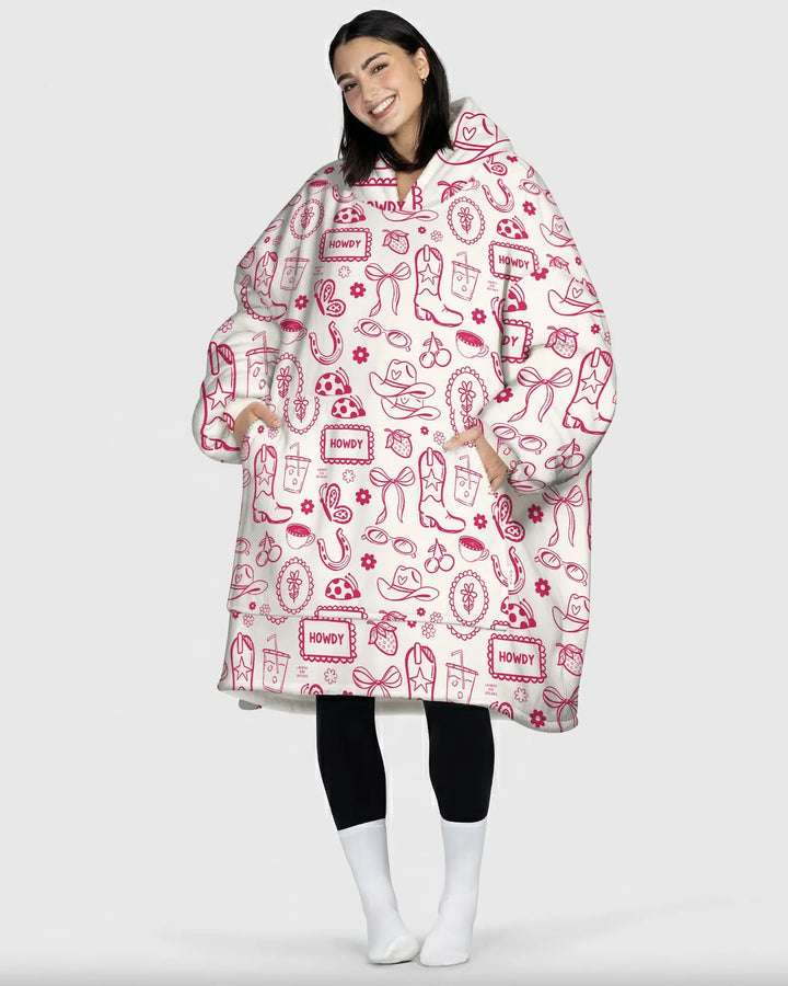 Doodle Wildwest Cowgirl Tragbarer Bambus-Deckenhoodie