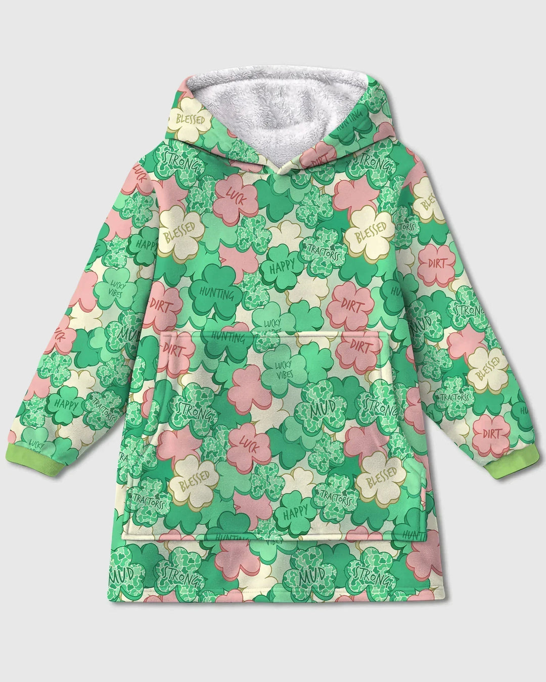 Lucky Vibes Shamrock Tragbare Bambus-Deckenkapuzenjacke
