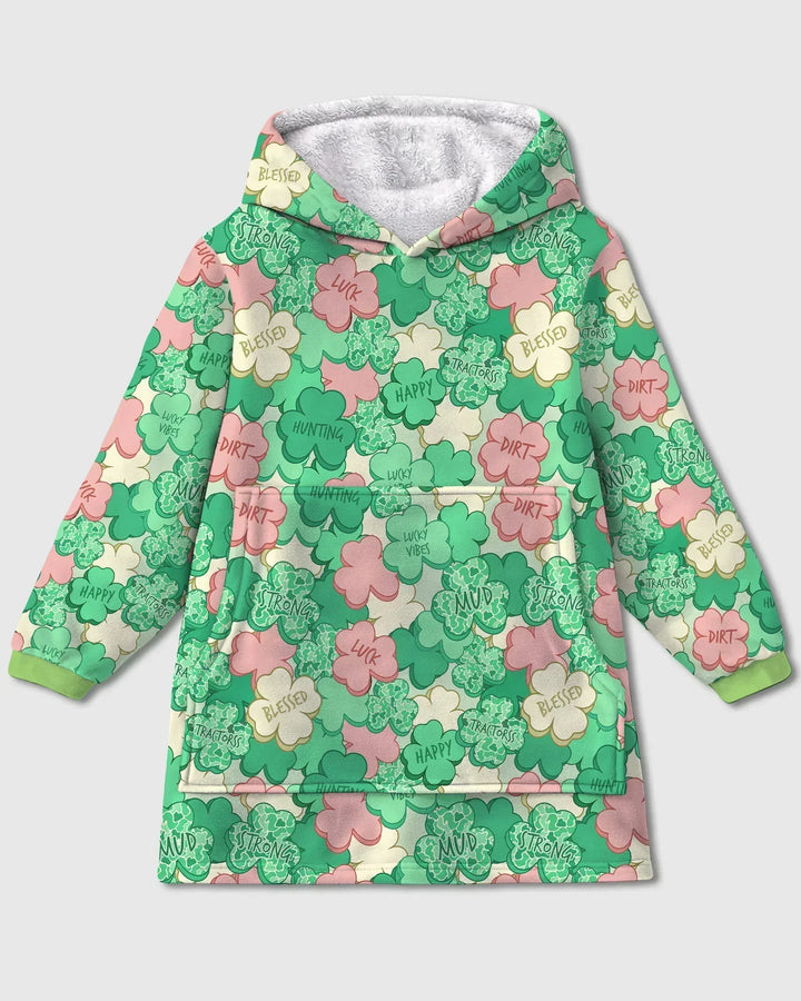 Lucky Vibes Shamrock Tragbare Bambus-Deckenkapuzenjacke