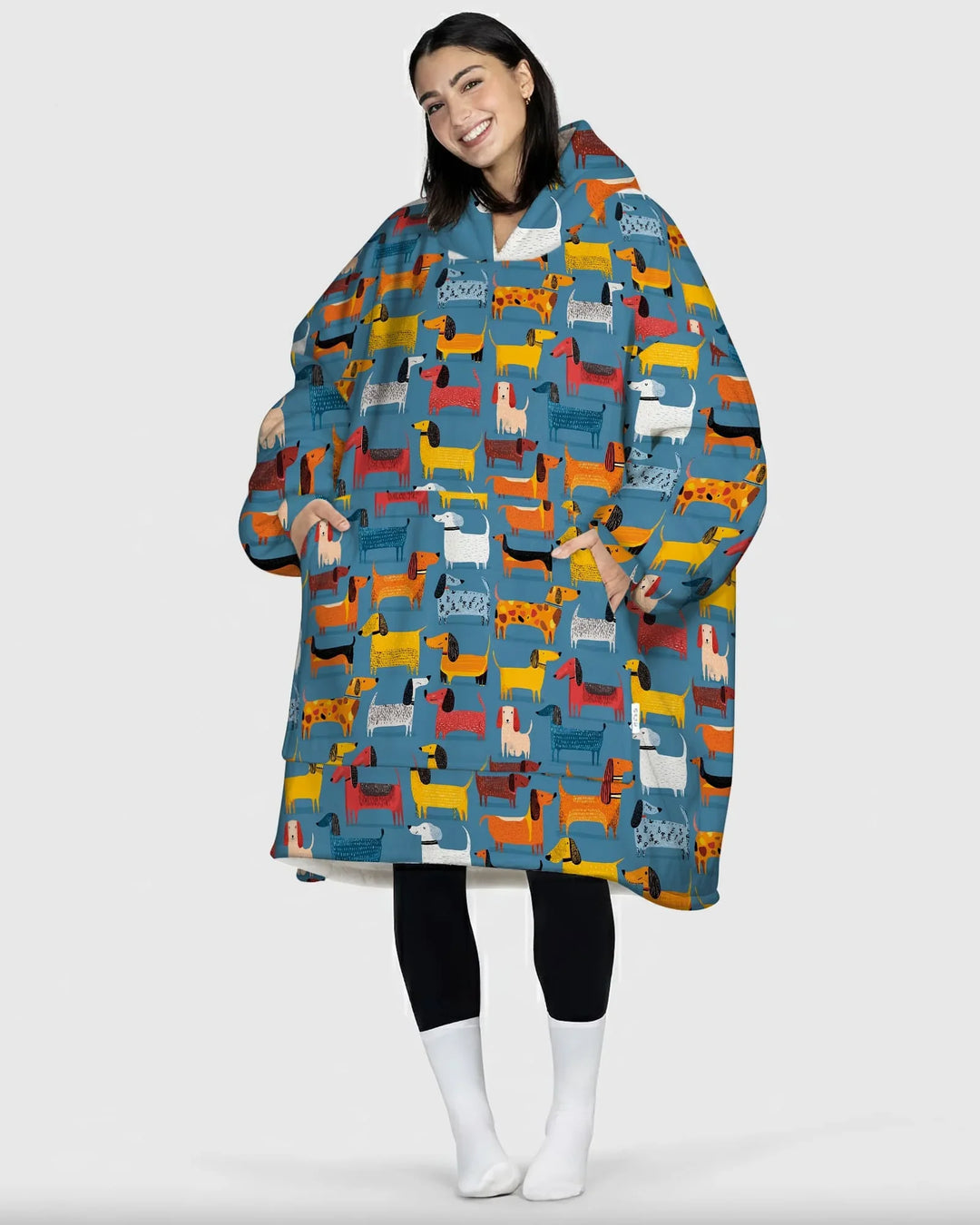 Verspielter Dackel tragbarer Bambus-Deckenhoodie