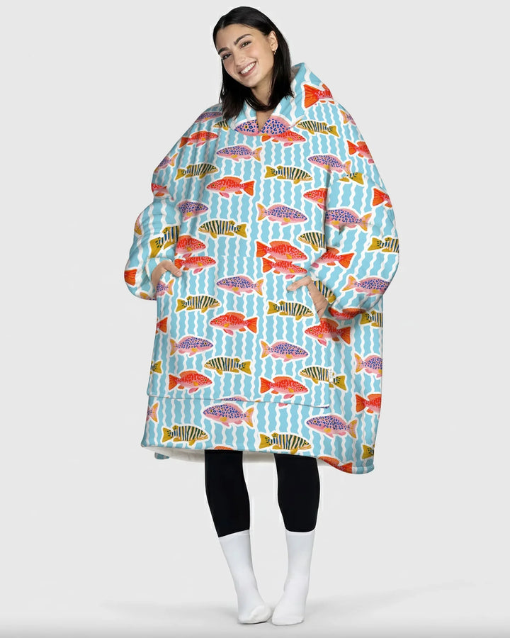 Preppy Fish Crew Wearable Bamboo Blanket Hoodie