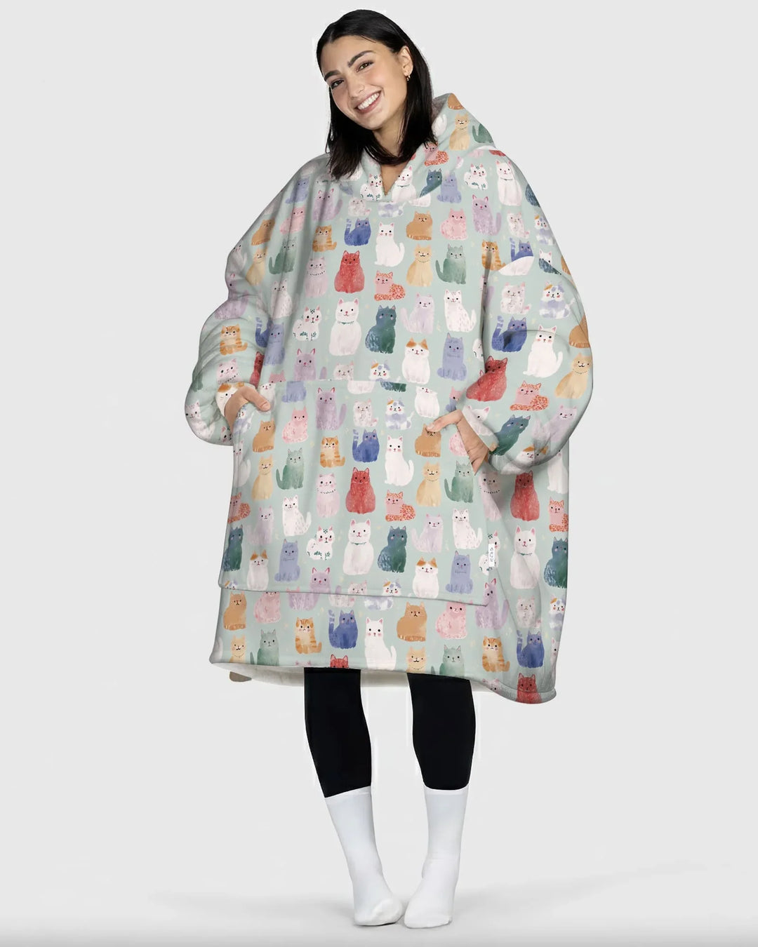 Verzauberte glückliche Kätzchen-Familie passende Hoodie-Decke aus Bambus
