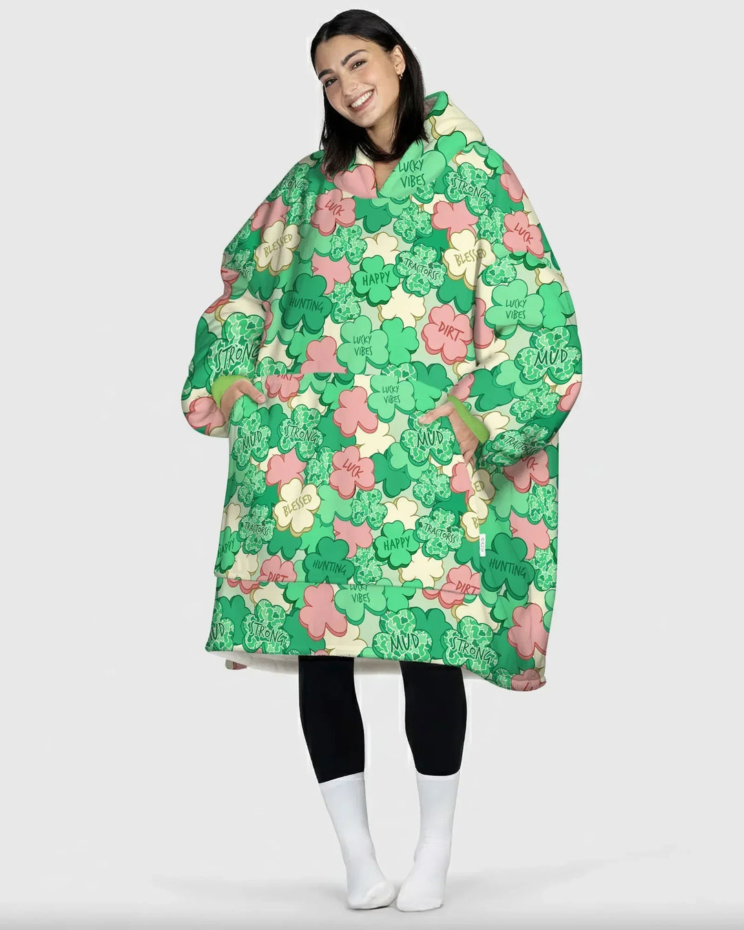 Lucky Vibes Shamrock Tragbare Bambus-Deckenkapuzenjacke