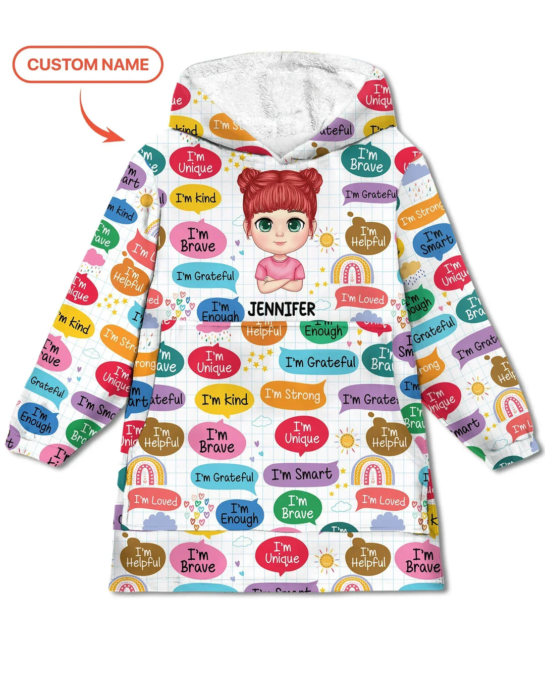 Personalisierter „Ich bin lieb, ich bin mutig“ Bambus-Decken-Hoodie