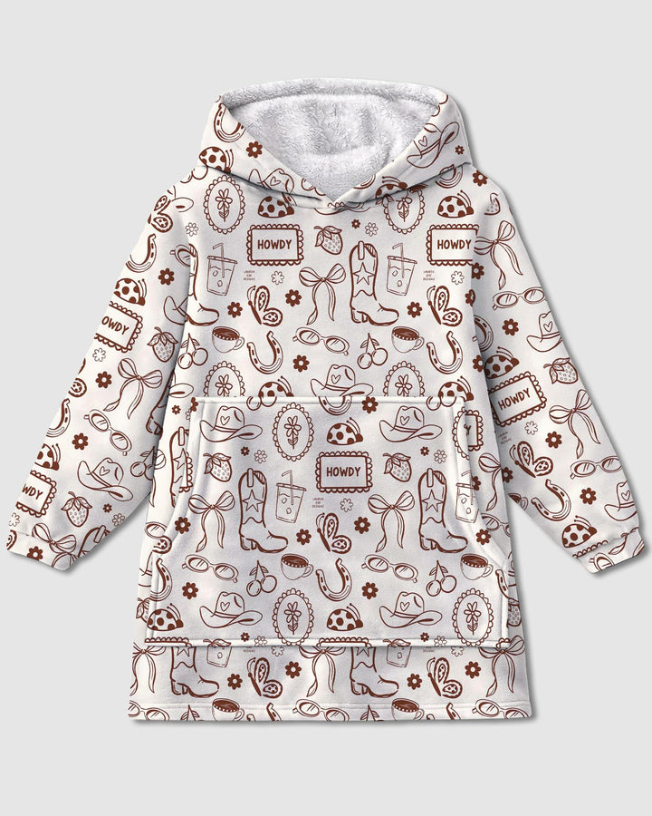 Doodle Wildwest Cowgirl Tragbarer Bambus-Deckenhoodie