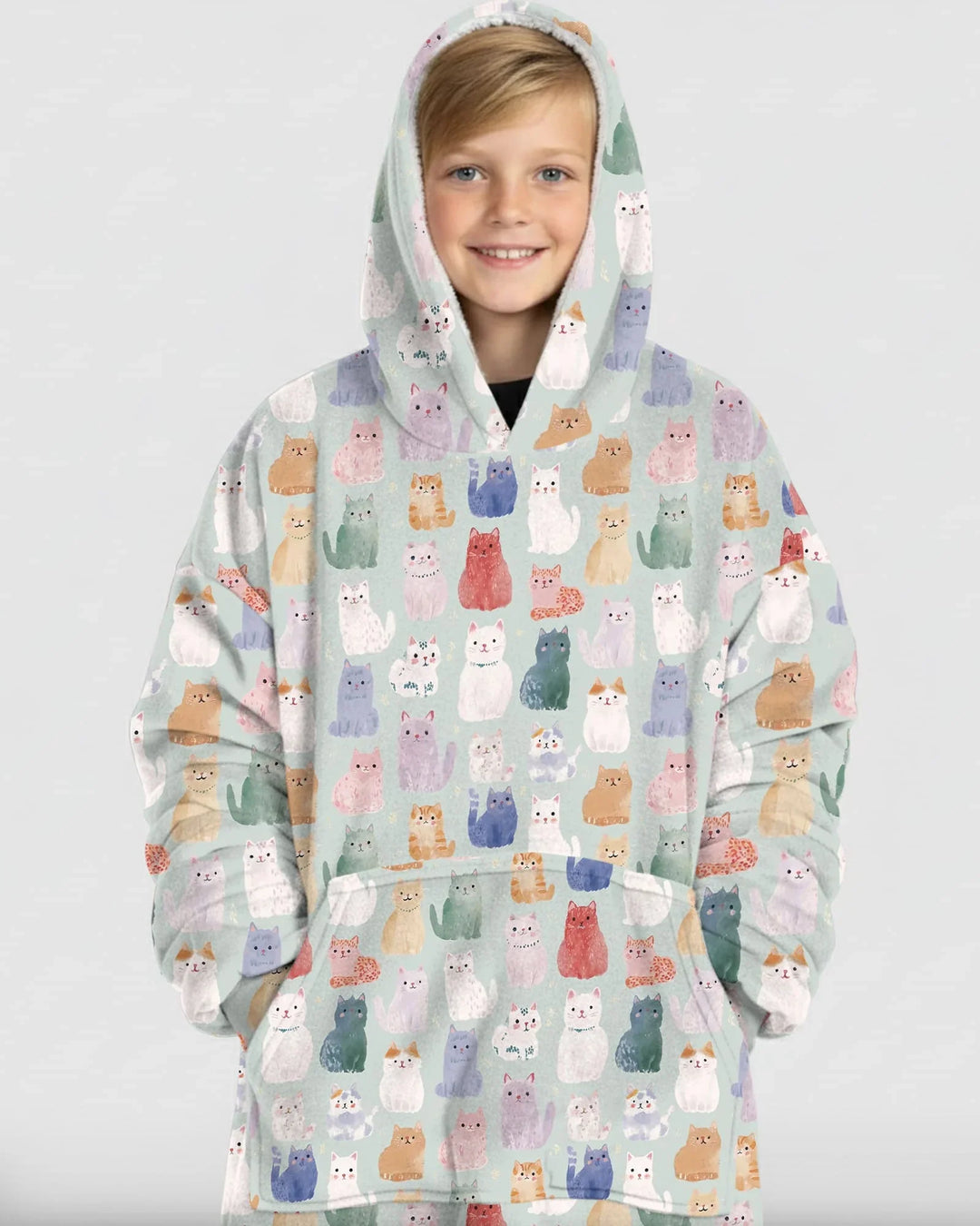 Verzauberte glückliche Kätzchen-Familie passende Hoodie-Decke aus Bambus