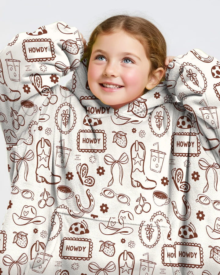 Doodle Wildwest Cowgirl Tragbarer Bambus-Deckenhoodie