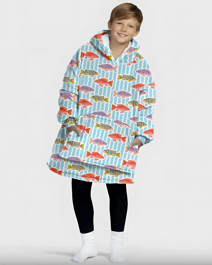 Preppy Fish Crew Wearable Bamboo Blanket Hoodie