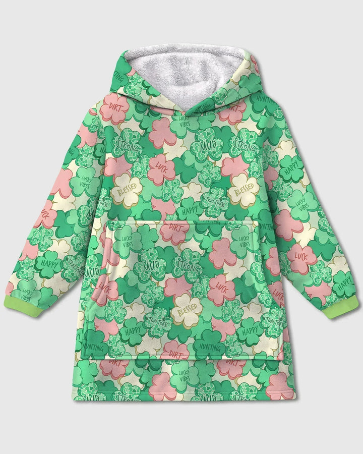 Lucky Vibes Shamrock Tragbare Bambus-Deckenkapuzenjacke