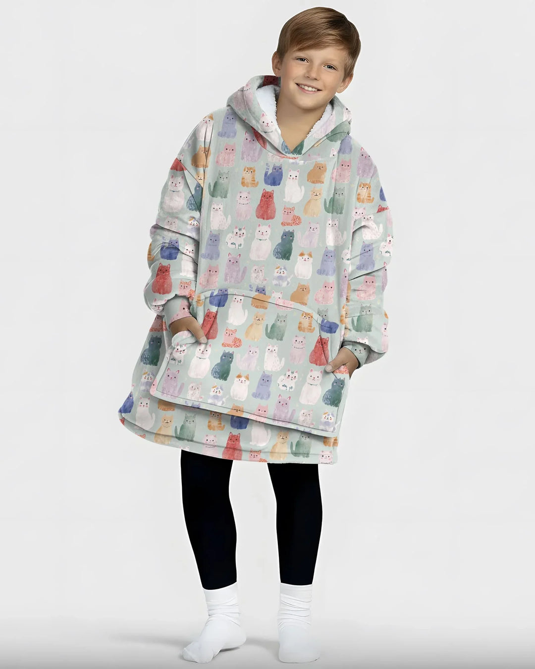 Verzauberte glückliche Kätzchen-Familie passende Hoodie-Decke aus Bambus