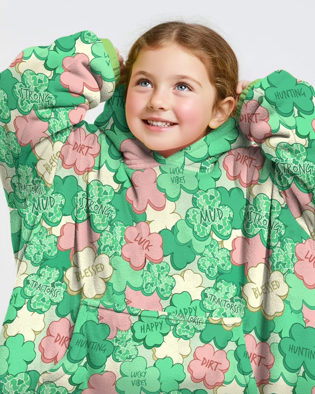 Lucky Vibes Shamrock Tragbare Bambus-Deckenkapuzenjacke