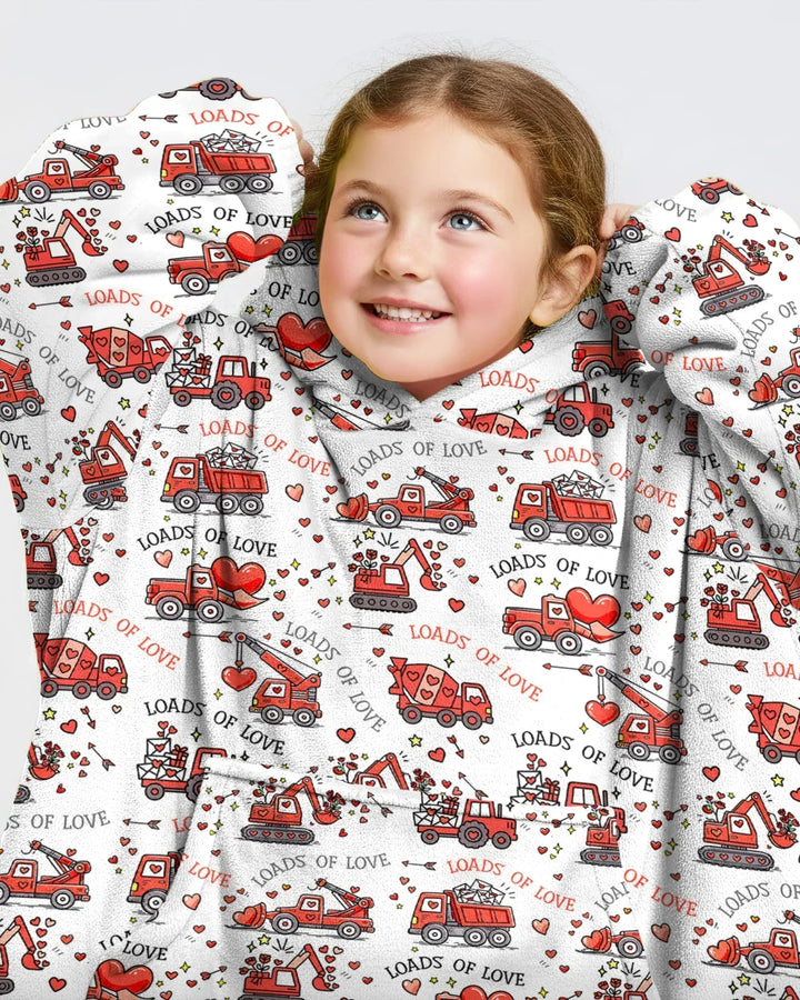 Construction Trucks Loads of Love Wearable Bamboo Blanket Hoodie