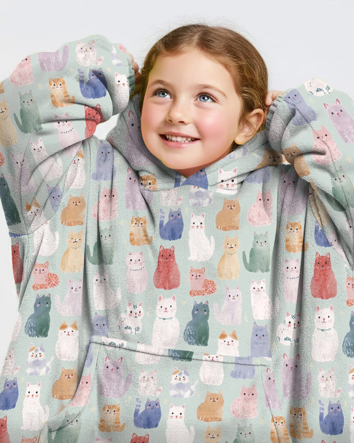 Verzauberte glückliche Kätzchen-Familie passende Hoodie-Decke aus Bambus