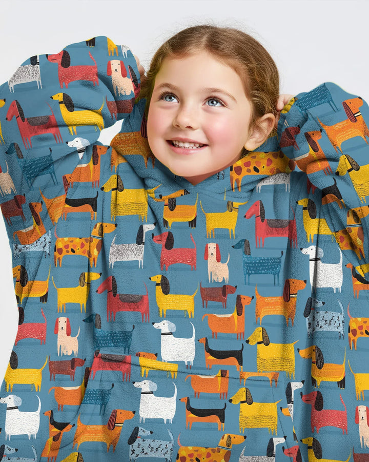 Verspielter Dackel tragbarer Bambus-Deckenhoodie