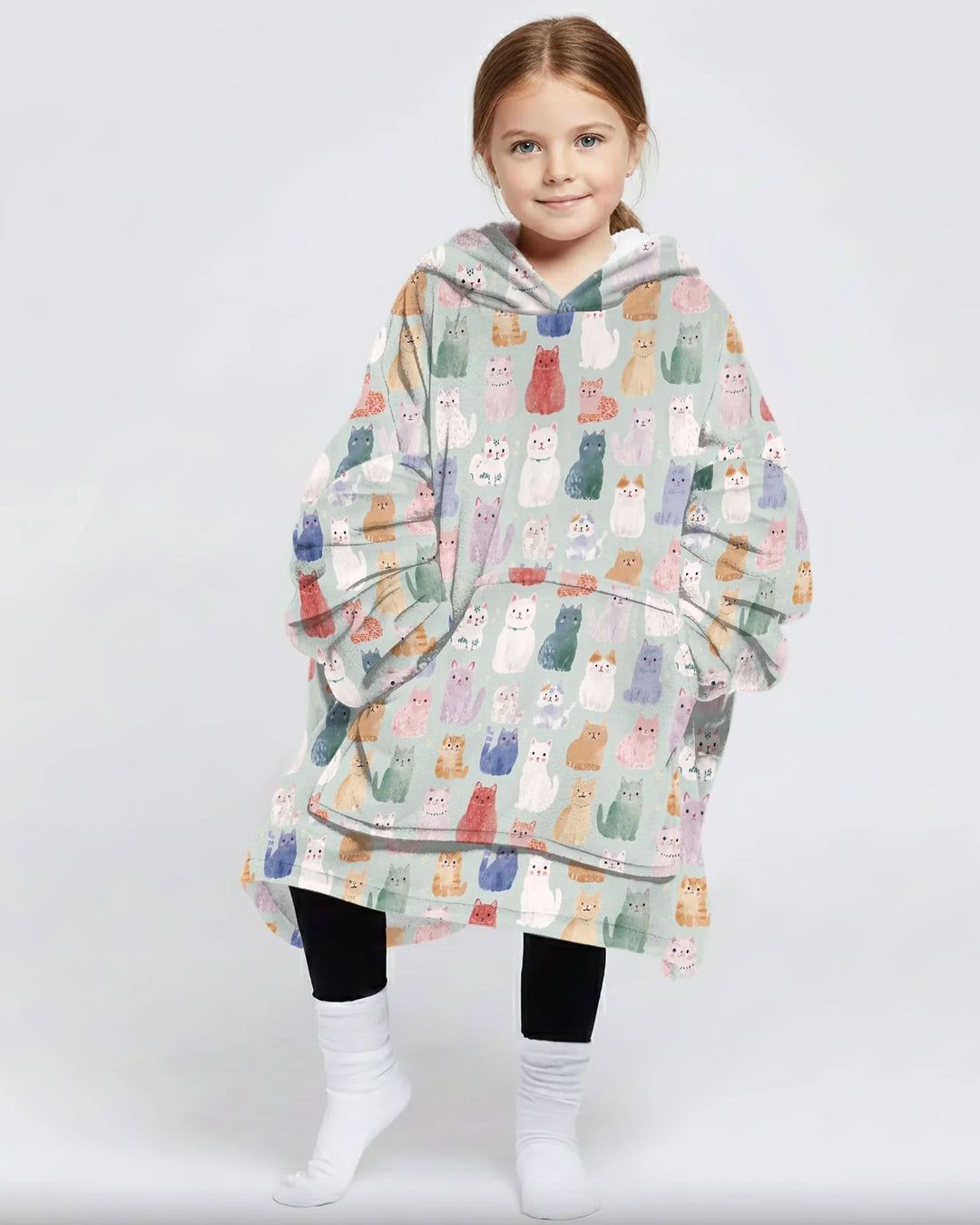 Verzauberte glückliche Kätzchen-Familie passende Hoodie-Decke aus Bambus