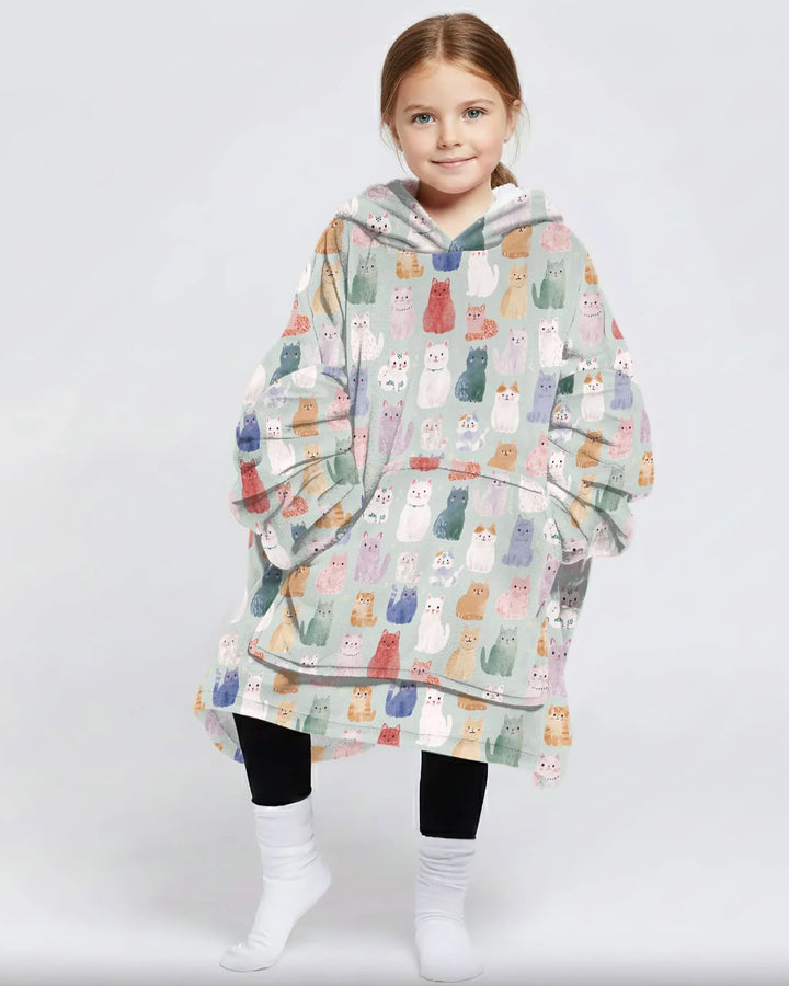 Verzauberte glückliche Kätzchen-Familie passende Hoodie-Decke aus Bambus