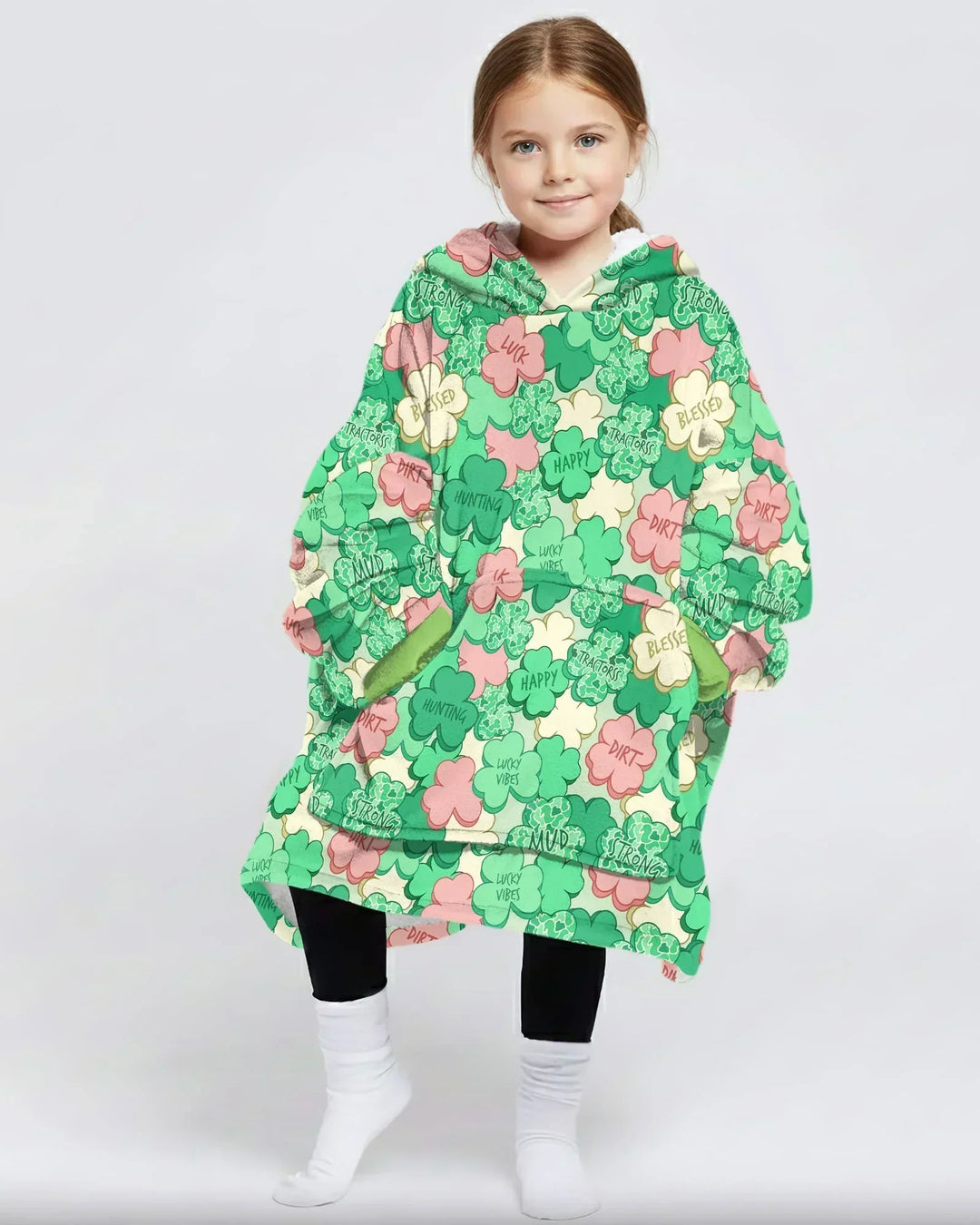Lucky Vibes Shamrock Tragbare Bambus-Deckenkapuzenjacke