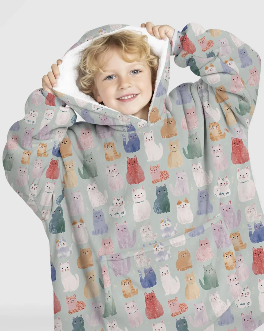 Verzauberte glückliche Kätzchen-Familie passende Hoodie-Decke aus Bambus