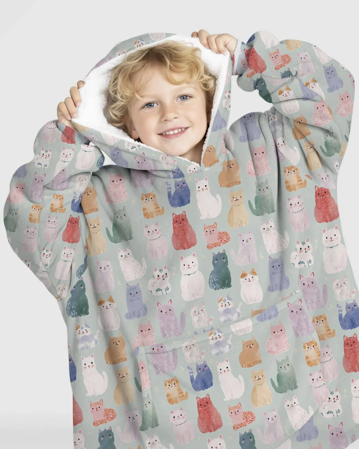 Verzauberte glückliche Kätzchen-Familie passende Hoodie-Decke aus Bambus
