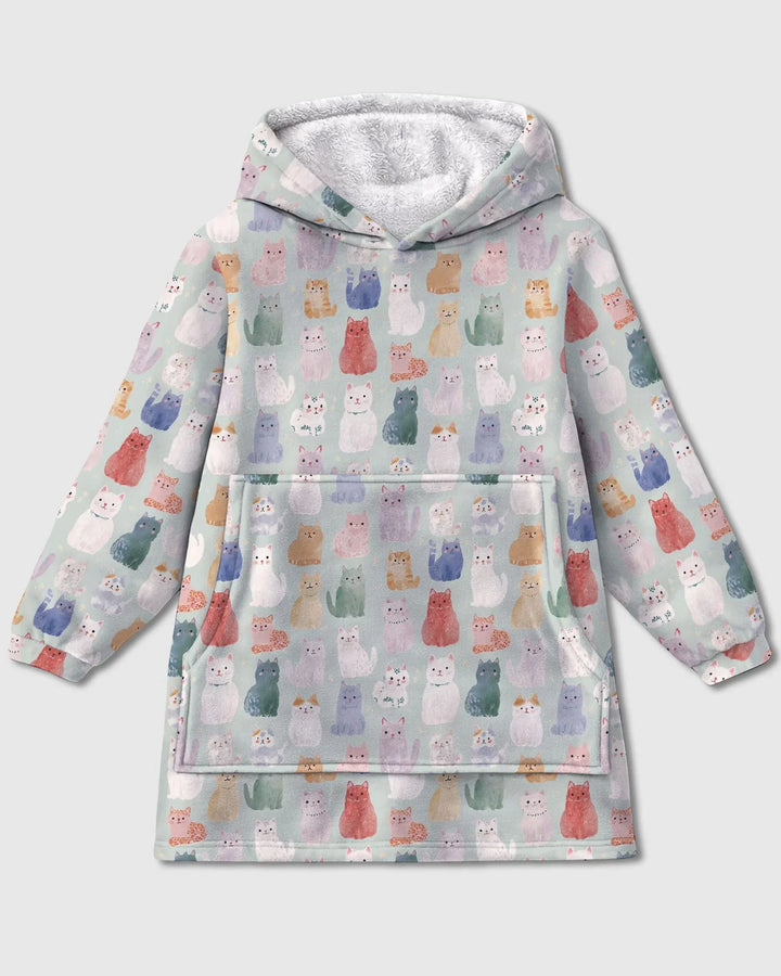 Verzauberte glückliche Kätzchen-Familie passende Hoodie-Decke aus Bambus