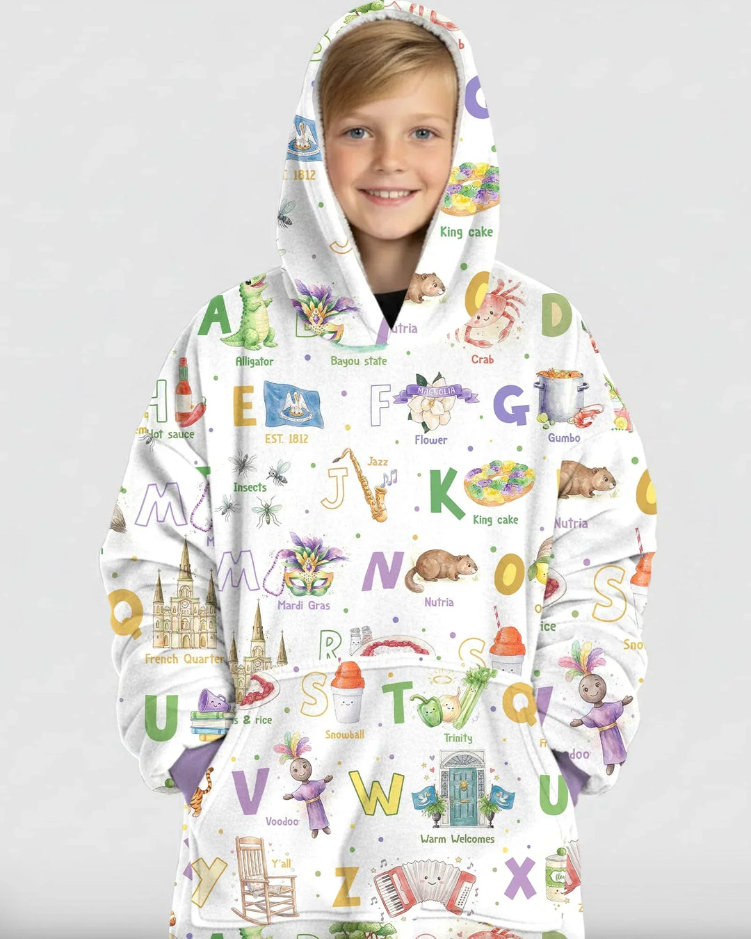 Alphabet of Louisiana Tragbare Bambus-Decken-Kapuzenjacke