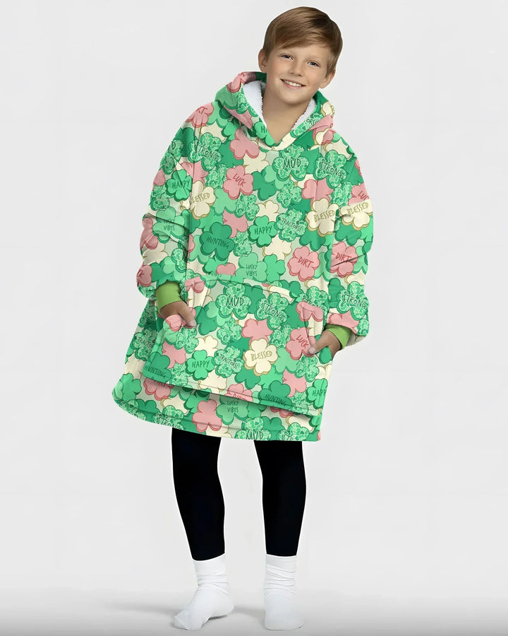 Lucky Vibes Shamrock Tragbare Bambus-Deckenkapuzenjacke