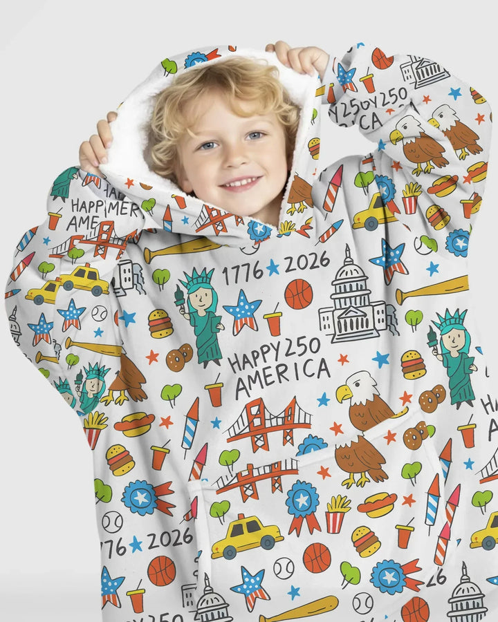 Happy 250 America 7626 Tragbarer Bambus-Decken-Hoodie