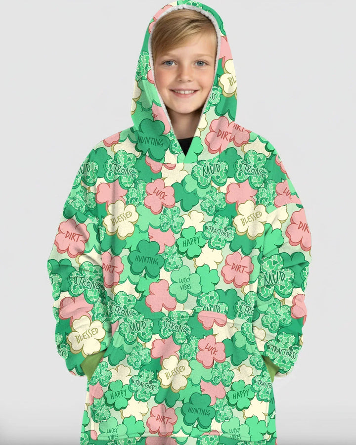 Lucky Vibes Shamrock Tragbare Bambus-Deckenkapuzenjacke