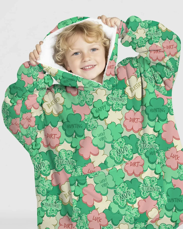 Lucky Vibes Shamrock Tragbare Bambus-Deckenkapuzenjacke