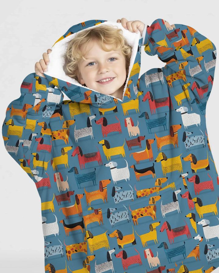 Verspielter Dackel tragbarer Bambus-Deckenhoodie
