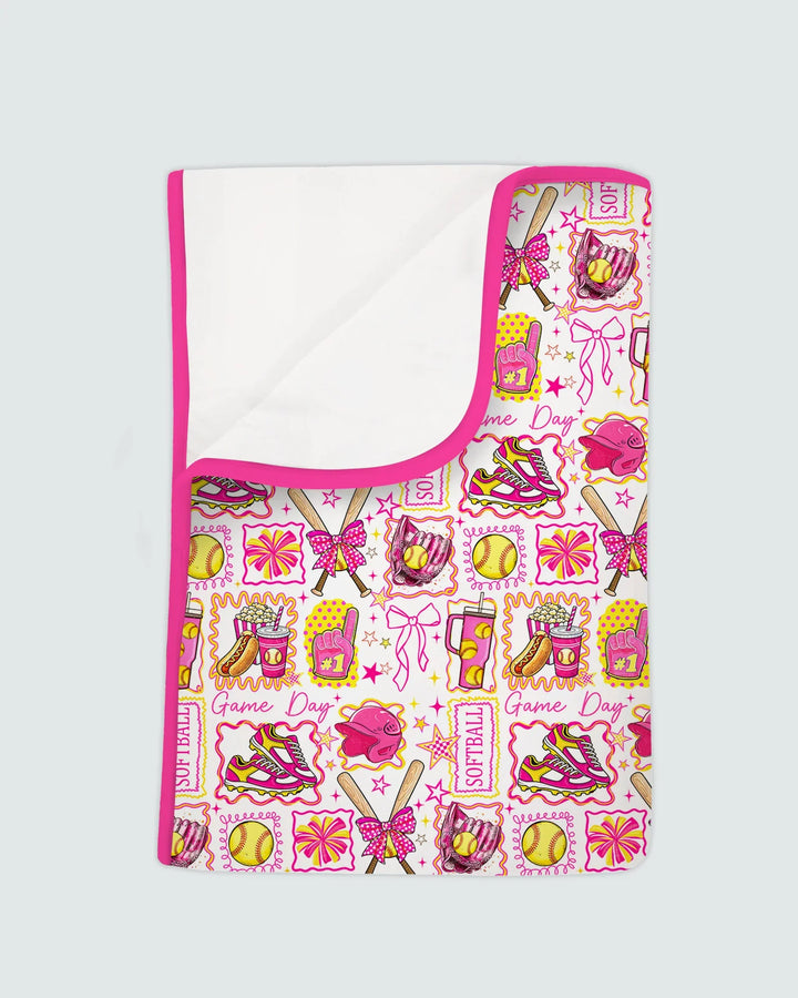 Pink Softball Game Day Bamboo Blanket